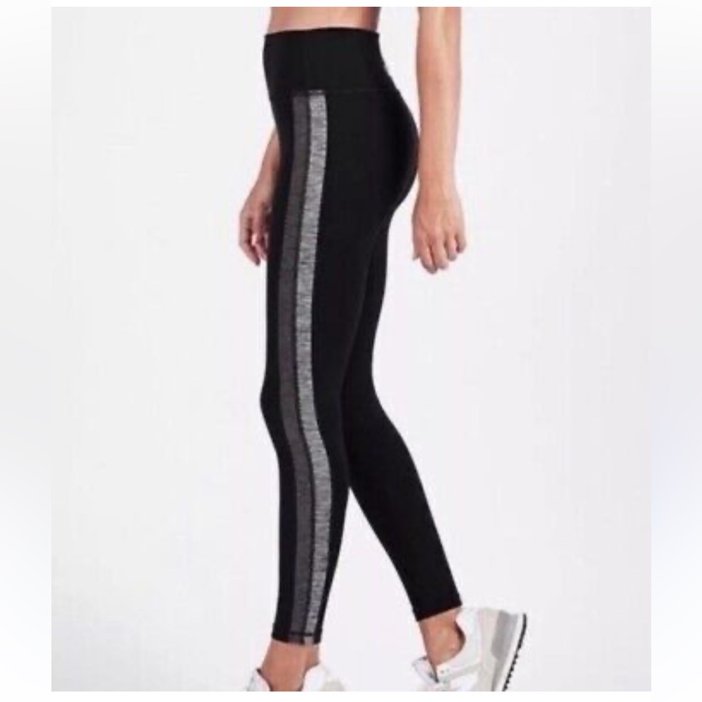 Vuori | Racer Stripe Two Tone High Waisted Black Grey Leggings Small Yoga Active